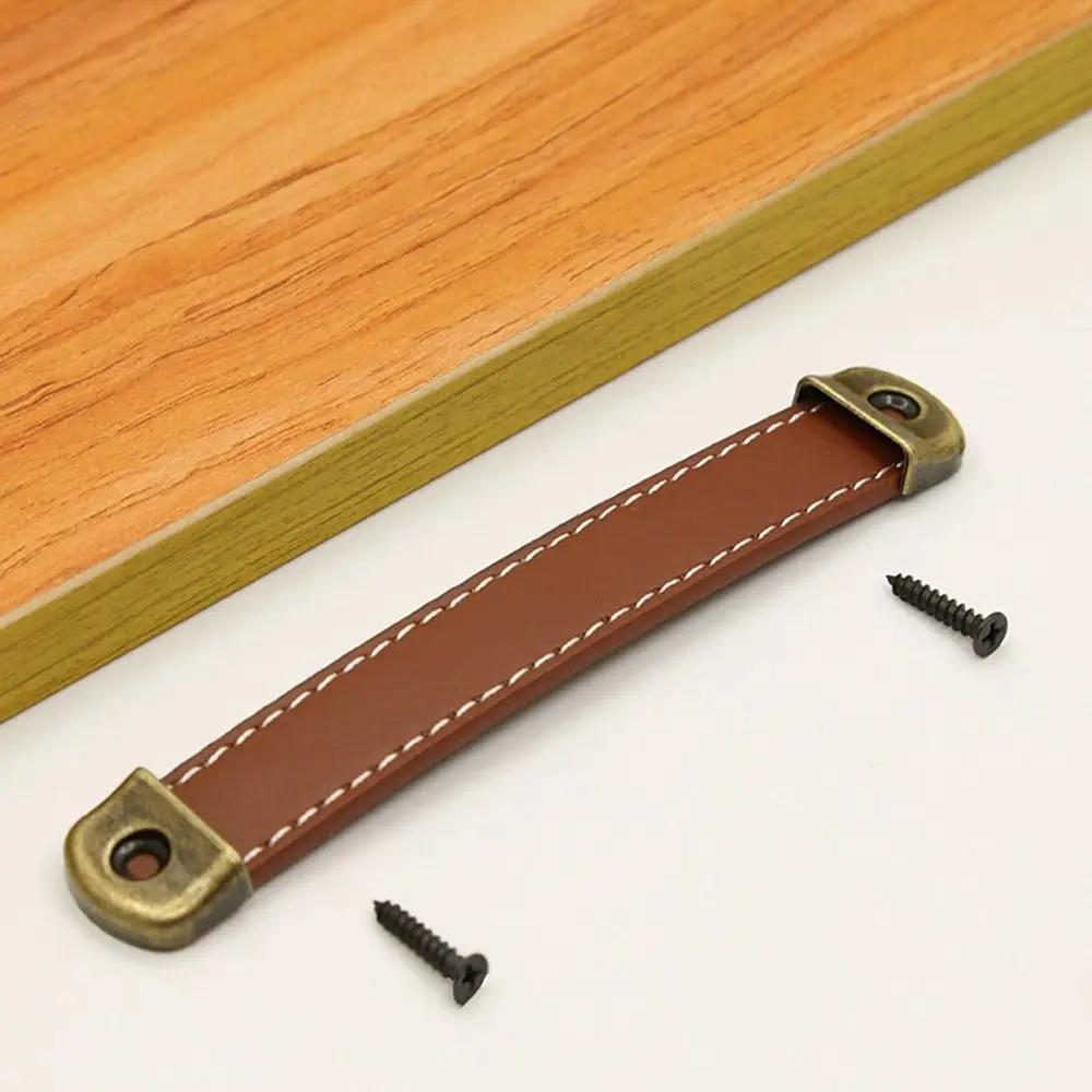 Nordic With Screws Leather Handle Square Soft Drawer Handle 96/128/160mm Zinc Alloy Door Knobs Cabinet