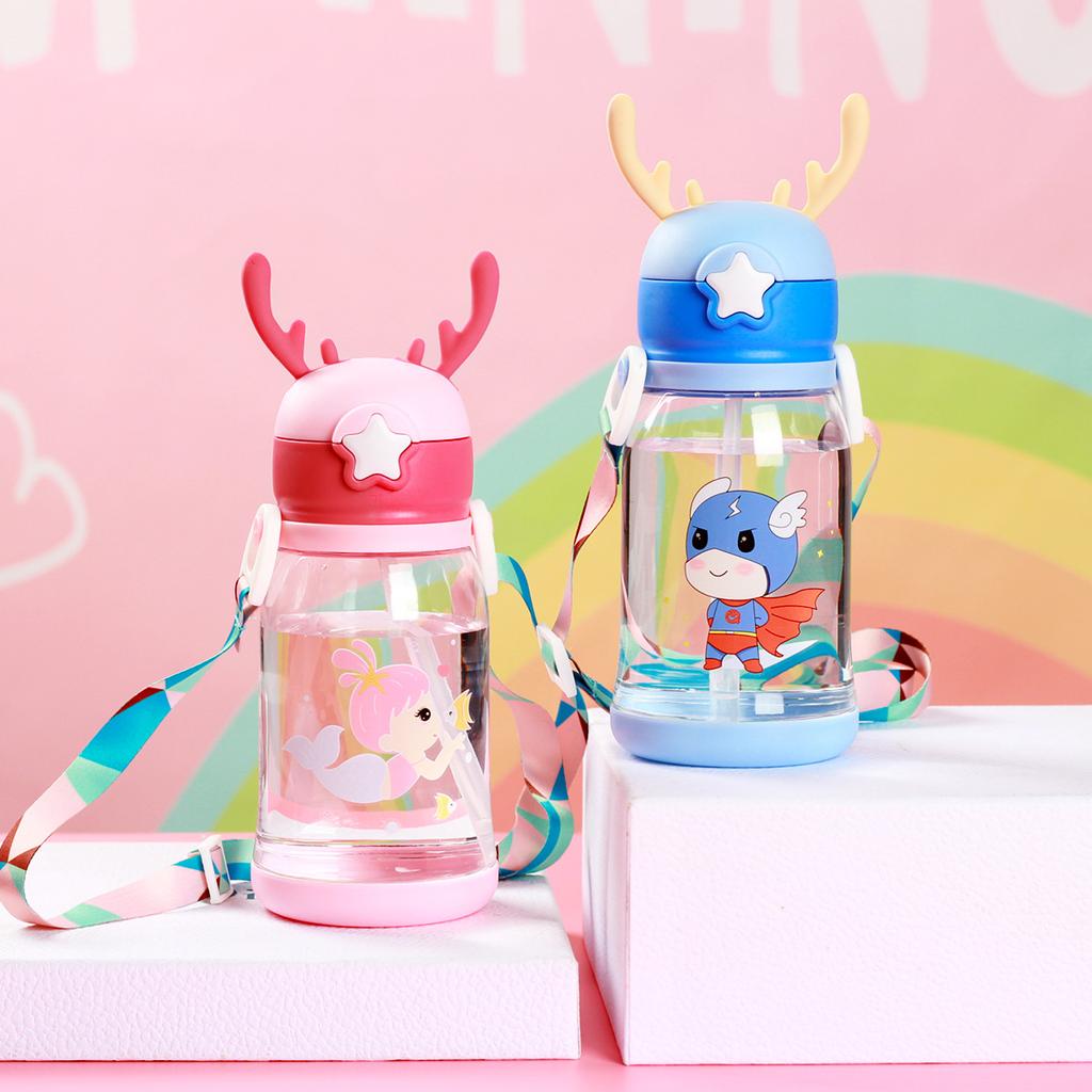 600ml Kids Water Sippy Cup Antler Creative Cartoon Baby Cups with Straws Leakproof Water Bottles Outdoor Childrens Cup