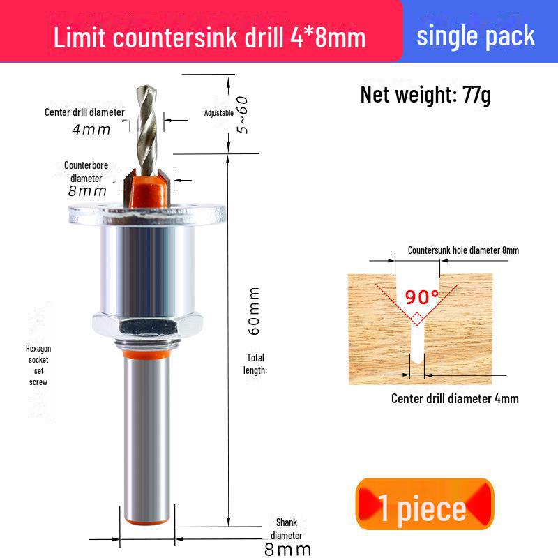 Alloy Countersink Drill Head with Limiter for Woodworking and Screw Installation