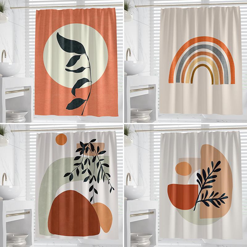 Morandi plants and flowers washable Dirt-Resistant Shower Curtain Shower Head waterproof Polyester Bath Curtain For Home Decor