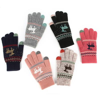 Winter Velvet Deer Couple Multifunctional Jacquard Gloves Touch Screen Gloves with Thickened Fingers To Keep Warm