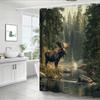 Photorealistic Moose Shower Curtain Majestic Bull In Misty Forest River Polyester Decor 70.8X70.8In, Machine Washable, 12 Hooks