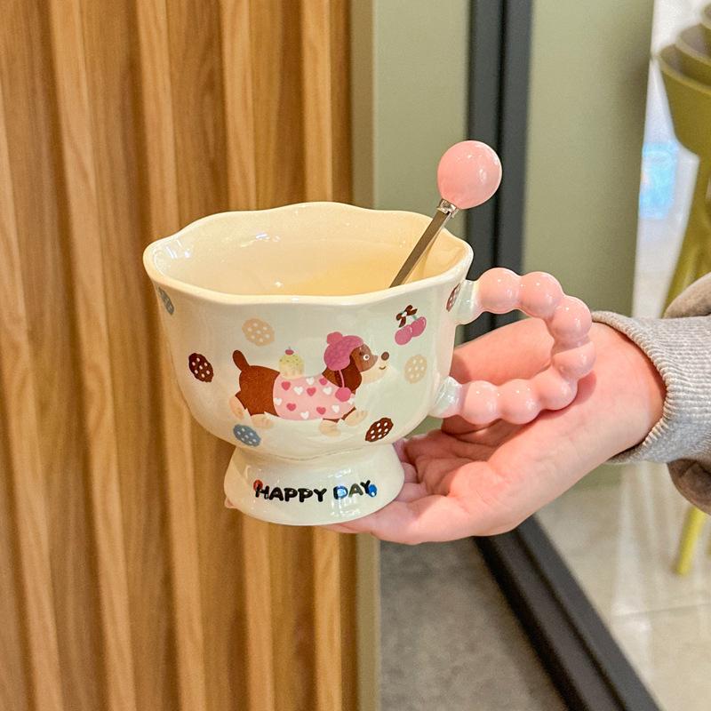 Cute Dachshund Puppy Goblet Milk Fufu Ceramic Mug Girl Couple Coffee Cup Birthday Gift Exquisite