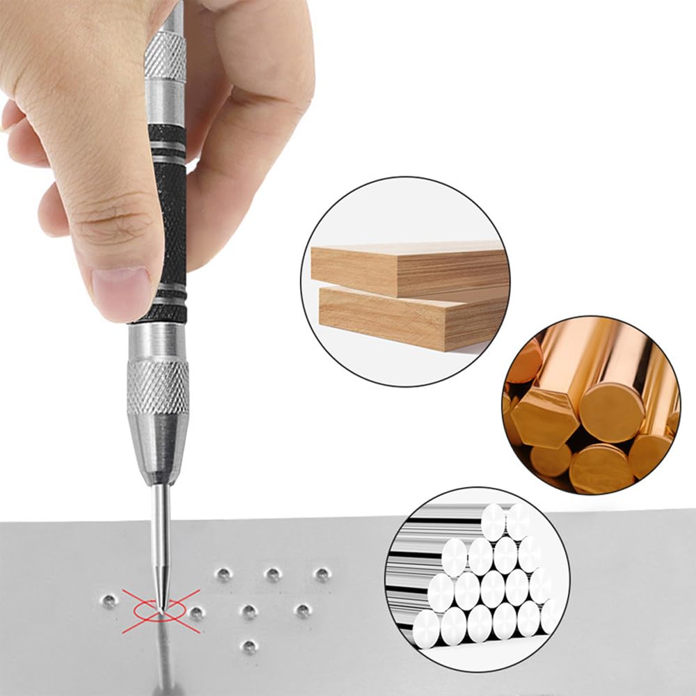 YINKE Automatic Center Punch Hand Tool with Spring Cap and Adjustable Suitable for and and Marking Tool, Impact, Metal, Glass, Wood, Marking,