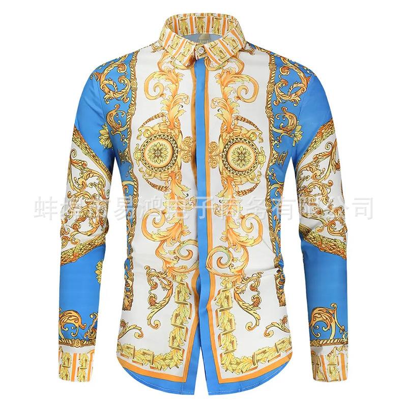 

Мужская рубашка, мужская роскошная золотая рубашка высокого качества с длинным рукавом, деловые повседневные мужские рубашки с принтом для выпускного вечера 3XL синий