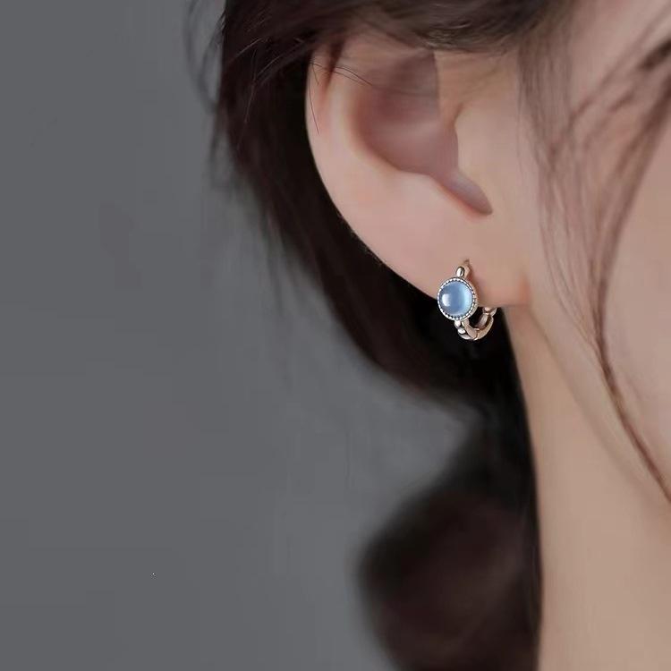 Sterling Silver Aquamarine Stud Earrings - High-End, Light Luxury 2024 Style for Women
