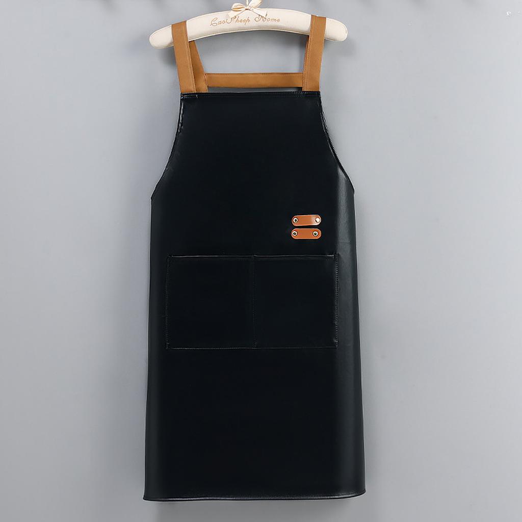 Adjustable PU Leather Apron with Pocket Waterproof Pinafore Oil Resistant Apron for Home Cooking and Kitchen Cleaning