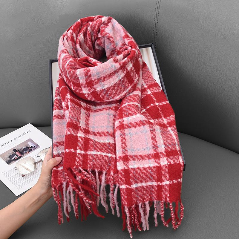 2025 new plaid scarf imitation cashmere fringed shawl autumn and winter couple atmosphere warm and thickened scarf