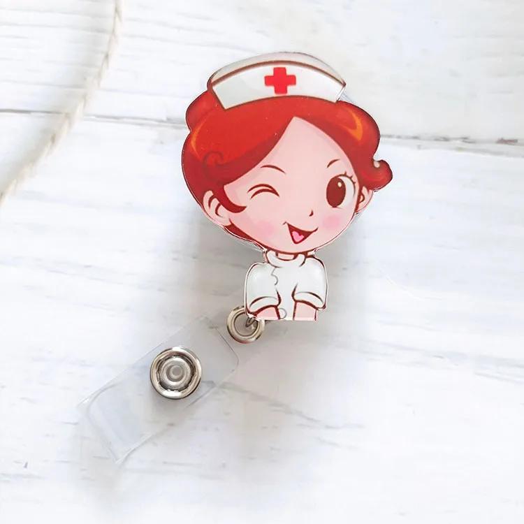 1pc Marble Nurse Doctor Badge Reel Retractable ID Badge Holder Key Ring ID Name Card Office Supplies Porta Credencial