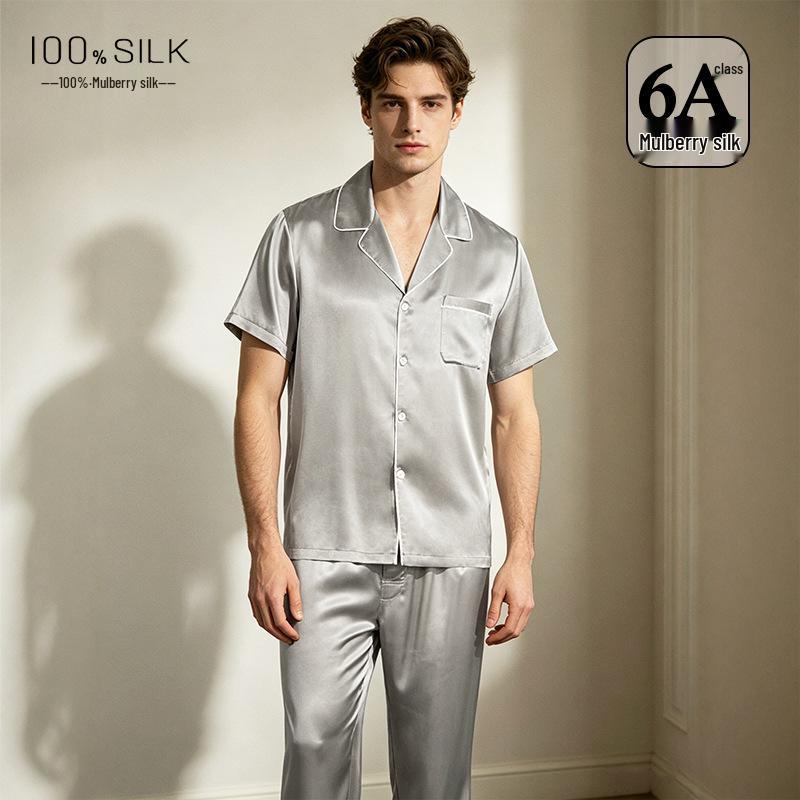 Men's Summer Silk Pajamas Set - 19 Momme Heavyweight Mulberry Silk, Short Sleeve Homewear