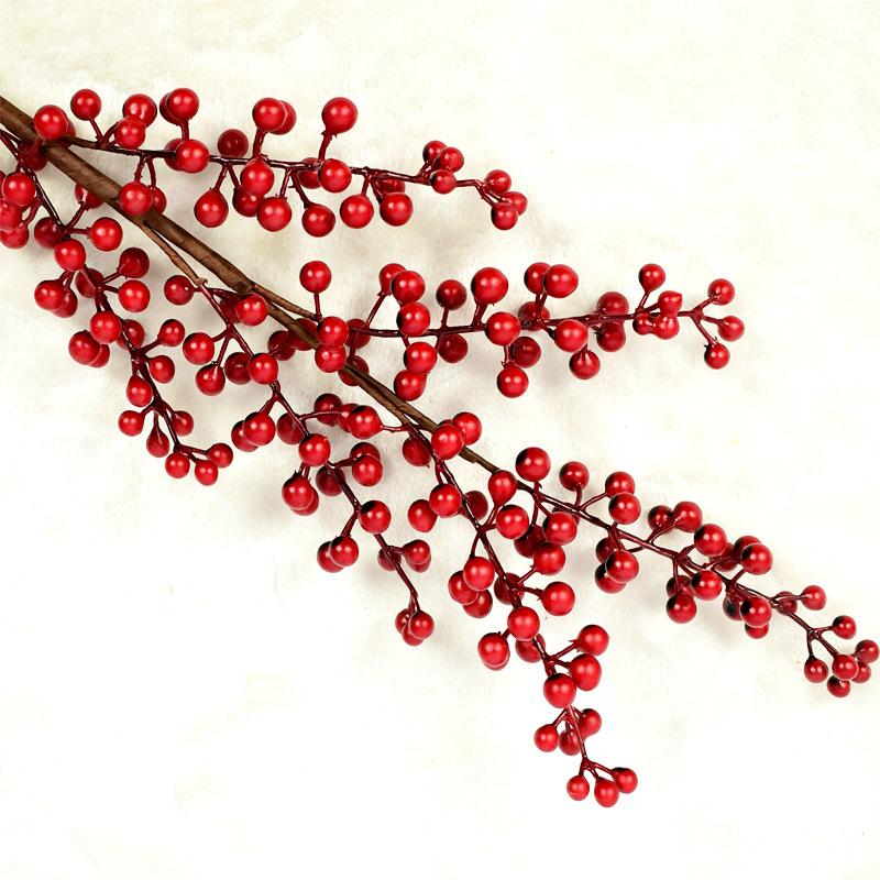 6-Pronged Holly Fruit Red Fruit Berry Fortune Fruit Single Branch Chinese Home Decoration Fake Flower Simulation Plant