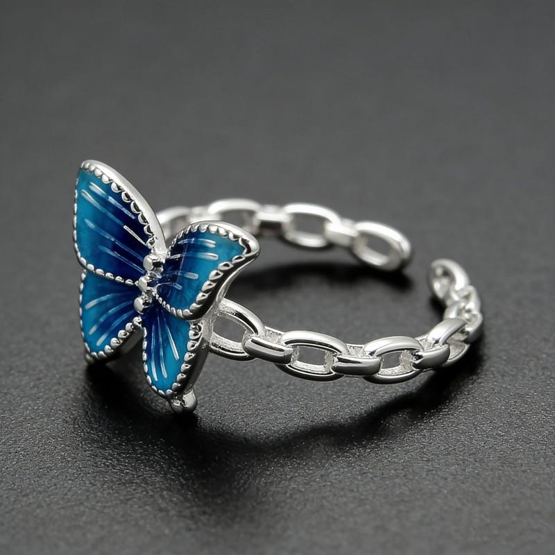 Adjustable Butterfly Ring Women Men Vintage Enamel Copper Jewelry Retro Open Band Statement Piece