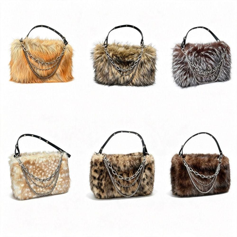 Y2k Fluffy Hobo Bags Portable Armpit Bag Portable PU Handbag Daily