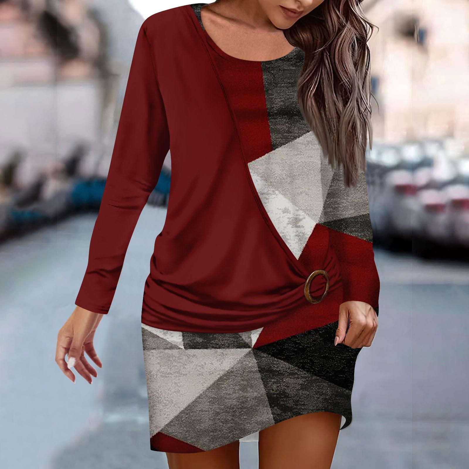 

Жен. Платье Толстовка Платье С принтом Мода Свободный вырез с круглым вырезом Искусственный комплект из двух частей Лоскутная одежда Уличная одежда На открытом воздухе Повседневные Платье с длинным рукавом XXL винный