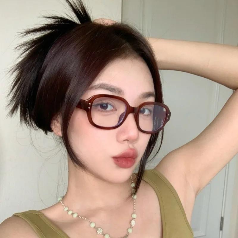 Retro Transparent Myopia Glasses Red Square Thick Frame 0 To -4.0 Anti Blue Light Myopia Glasses