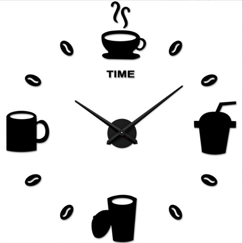 Three-dimensional Digital Wall Clock Living Room Dining Room Kitchen Coffee Cup Clock Diy Silent Simple Wall Sticker Decorative Clock