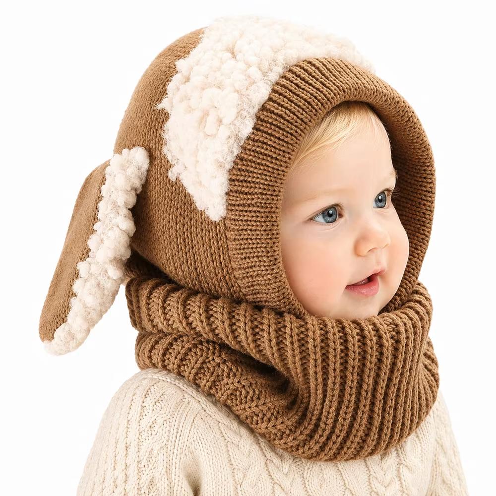 Plush Fabric Baby Shawl Cartoon Puppy Hood Scarf Soft Touch Toddler Cloak Outdoor Wear