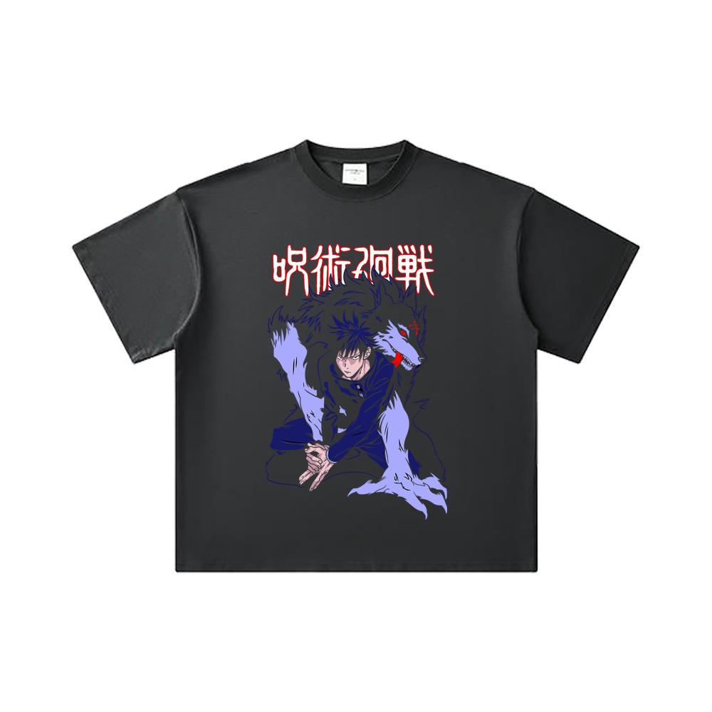 260 GSM Double Yarn 32 Count 100% Cotton Jujutsu Kaisen V32 Megumi Print Unisex Heavy Cotton T Shirt