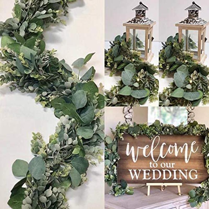 175CM Artificial Eucalyptus Leaves Simulation Garland Greening Hanging Fake Plants 17cm Lush Leaves Vines Home Wedding Decor