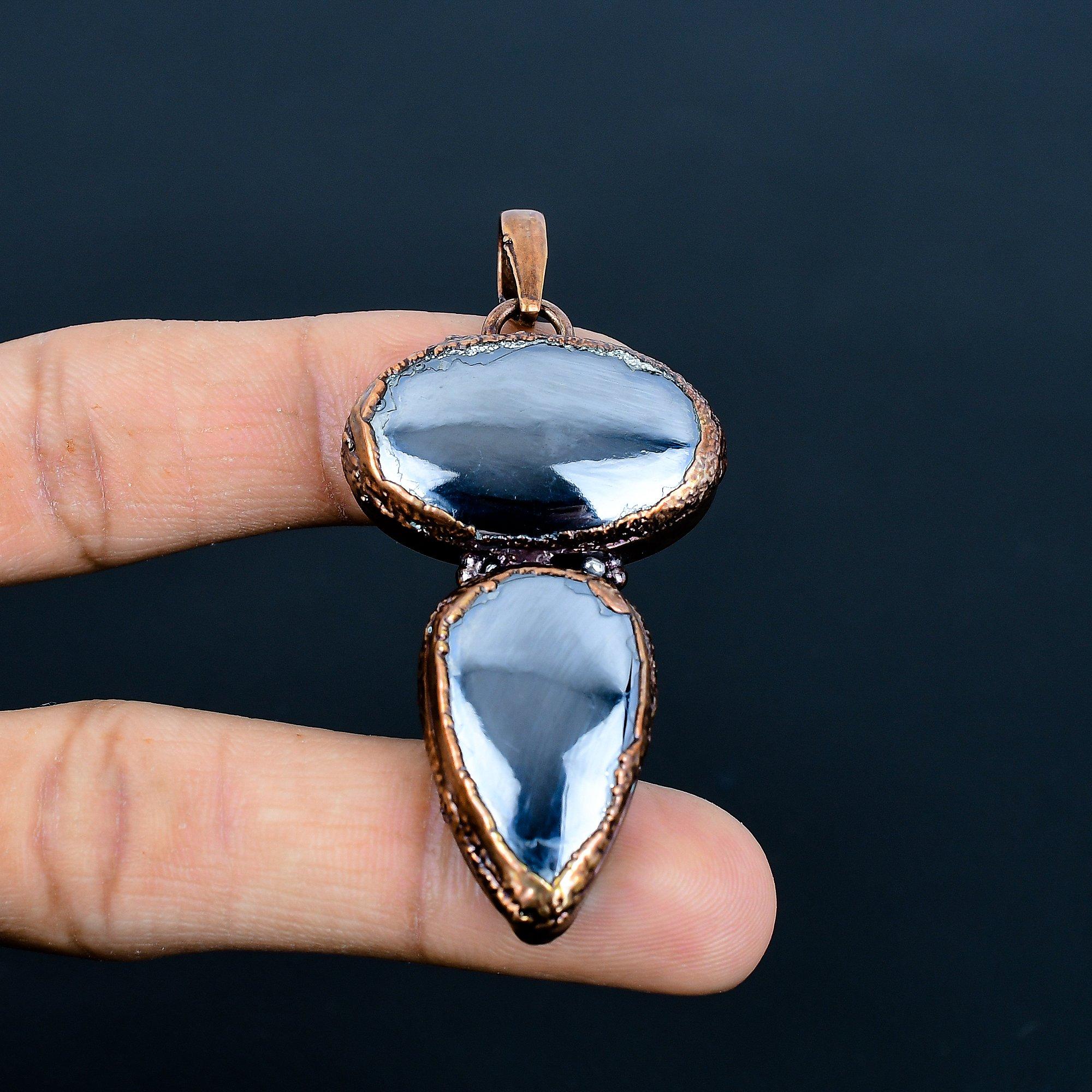 

Подвеска из шунгита, Ювелирные изделия из драгоценных камней, гальванизированные медью, Подвеска ручной работы, На День благодарения 2.55 Inches