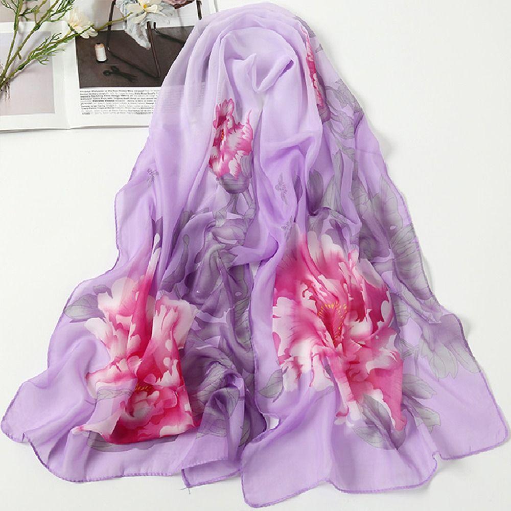 160*50cm Chiffon Scarf Flower Print Shawl Silk Fashion Long Wrap Shawl  for Women