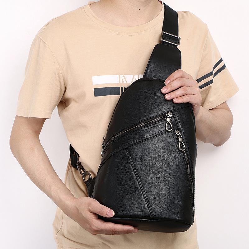 New Men's Leather Chest Bag, Large Capacity Crossbody Bag, Trendy and Versatile Outdoor Casual Retro Single Shoulder Men's Backpack