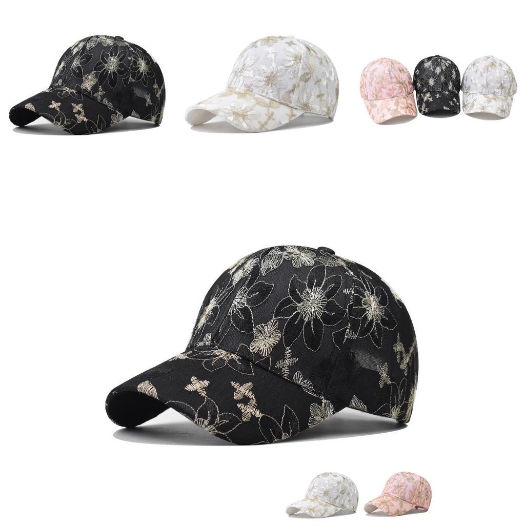 Fashionable Lace Baseball Cap Summer Women's Big Embroidered Flower Daisy Gold Thread Duck Tongue Hat
