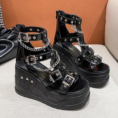 Fashion 10cm Wedges High Heels Women's Sandals Height Increasing Peep Toe Shoes Summer Gothic Buckle Platform Sandals Women Cool Boots