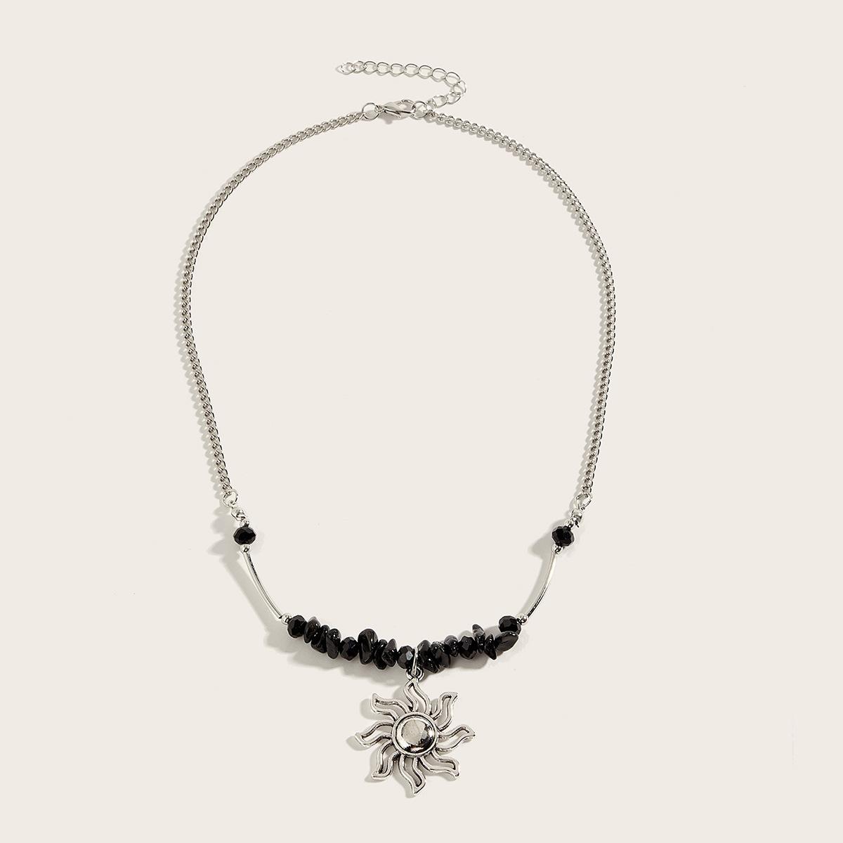 

Богемная цепочка на шею из гальки из натурального камня, ожерелье с кулоном в виде солнца, нишевый темперамент