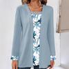 2024 Autumn-Winter Women's Solid Color Printed Patchwork Long Sleeve Fake Two-Piece T-Shirt