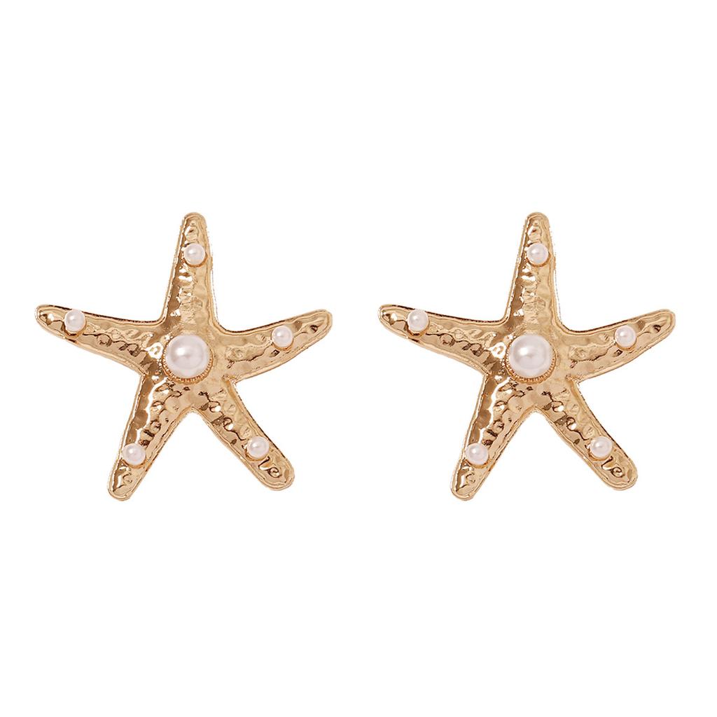 European and American new simple personalized vacation style temperament starfish alloy pearl stud earrings versatile fashion earrings