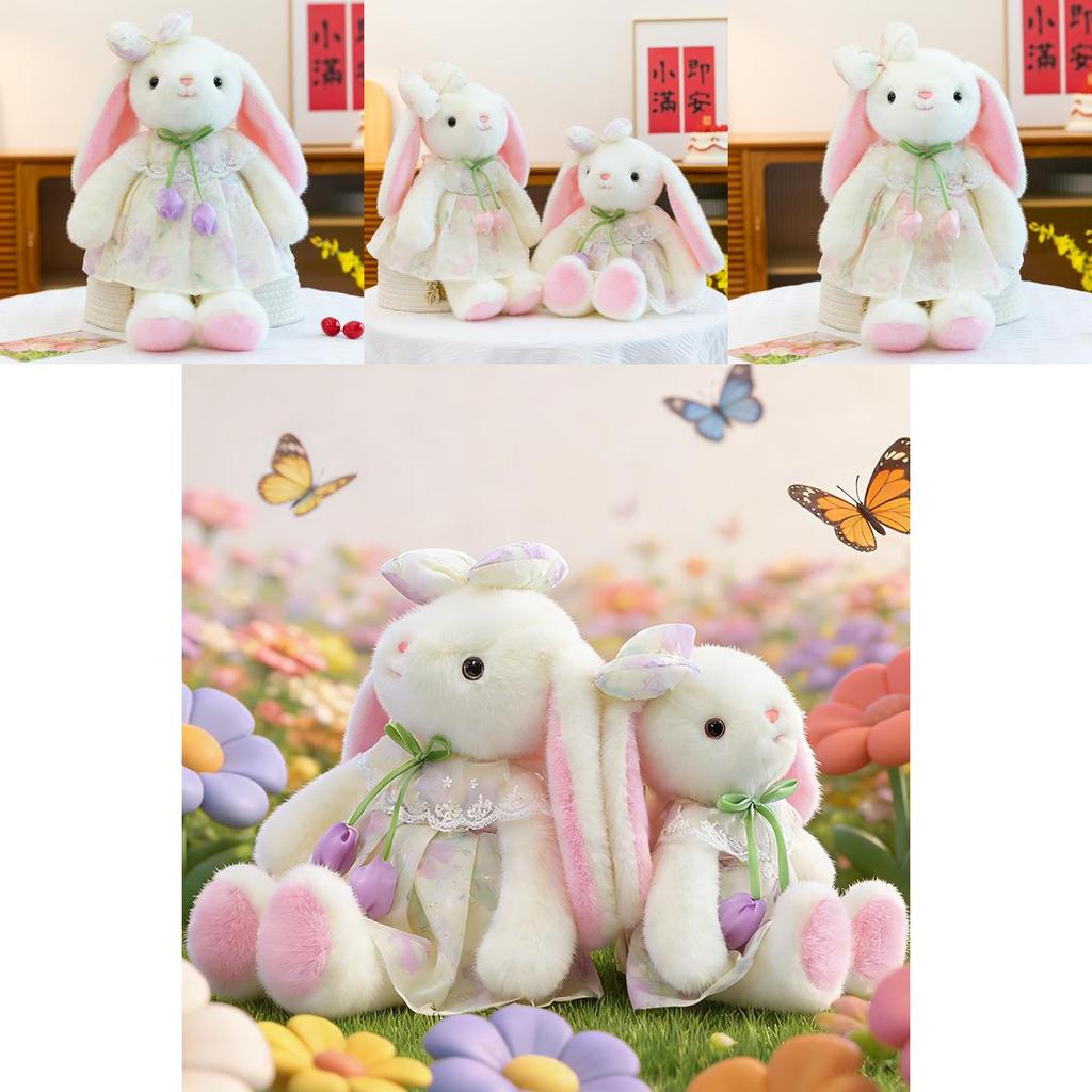 Cute Rabbit Plush Doll With Dress And Bow Decoration For Girls Childrens Gift