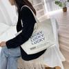 Shopping Literary Canvas Shoulder Bag Large Capacity Underarm Bag Letter Print Tote Bag  Travel