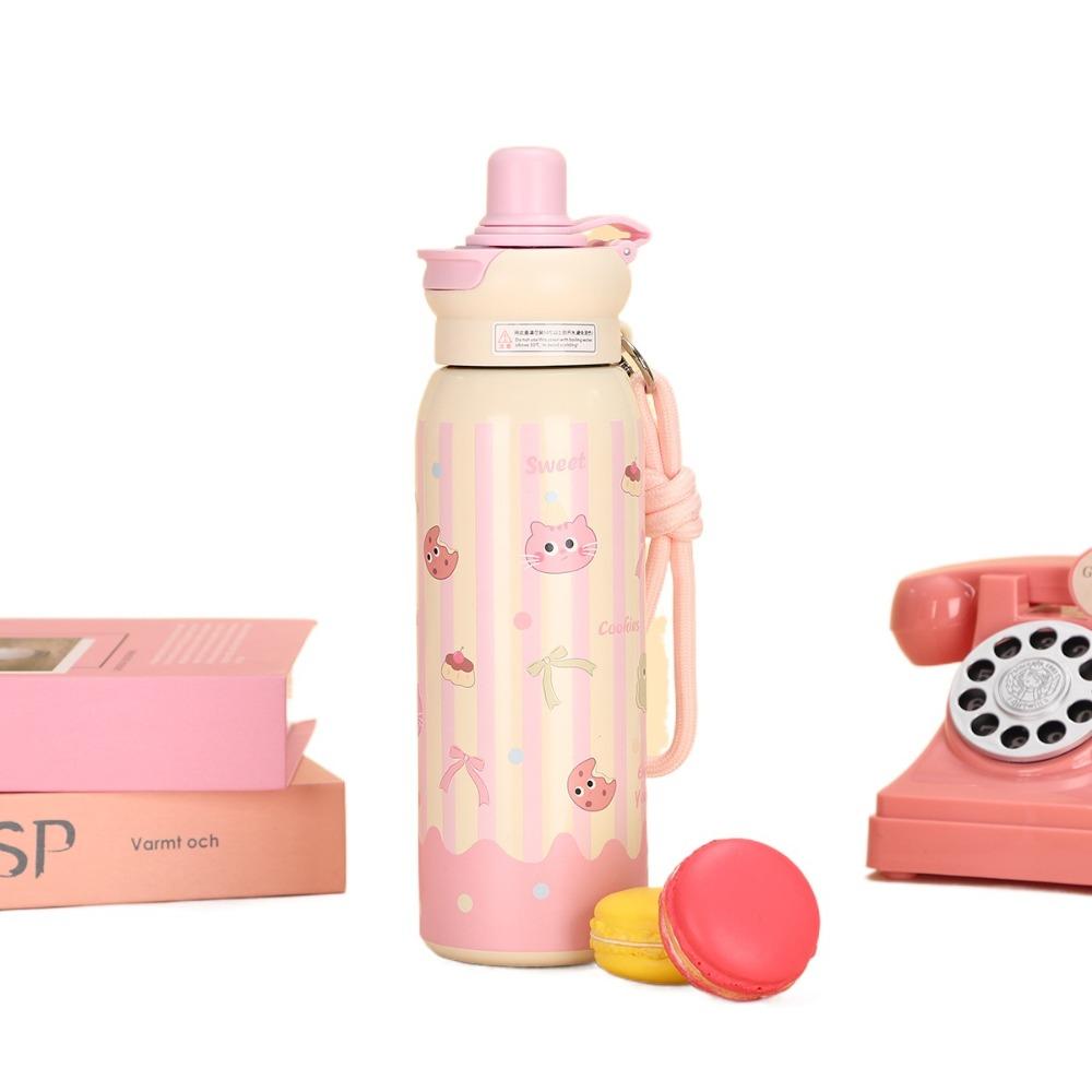 Cute 620ML Vacuum Cup Insulation Or Cooling with Straw Insulated Cup High-Capacity Thermal Water Bottle for Student Children