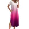 Women's Long Skirt Casual V-neck Long Shirt Dress Loose Slit Holiday Short Sleeve Dress