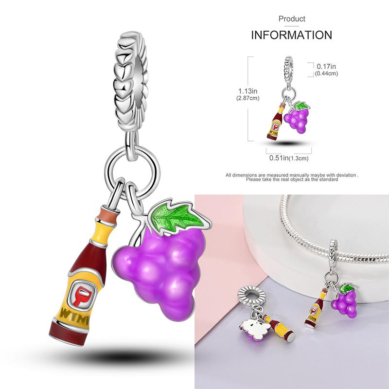 Copper Beer Festival Series Wine Glasses Charms Fit Original Bracelet For Women Birthday Fine Jewelry Gift