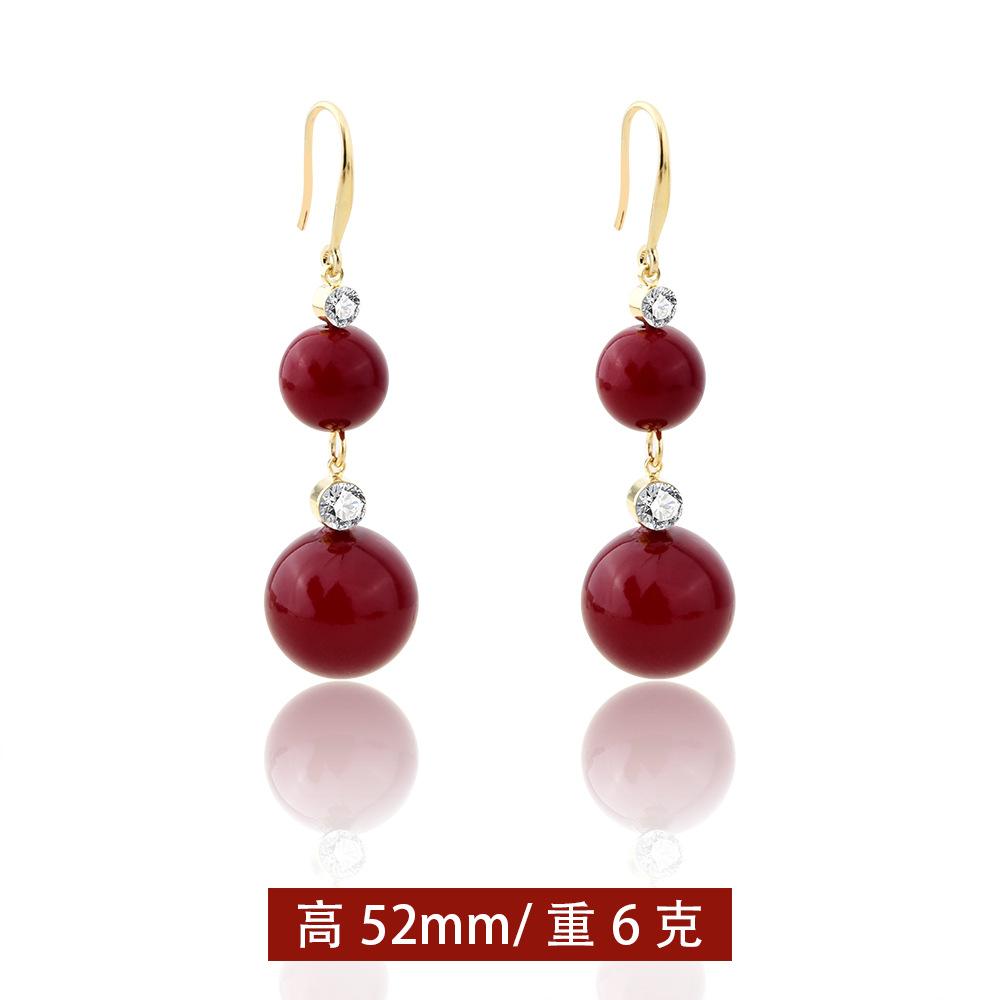 Autumn and winter new red retro pearl earrings fashion festive temperament versatile stud earrings Ankola red fireworks earrings