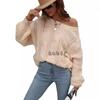 Autumn and winter new sweater twisted rope solid color loose large size crew neck knitted sweater women