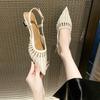 Summer new fashion pointed head hollow bag head half slippers women's stiletto high heels sandals