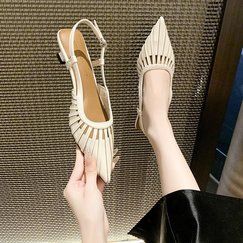 Summer new fashion pointed head hollow bag head half slippers women's stiletto high heels sandals