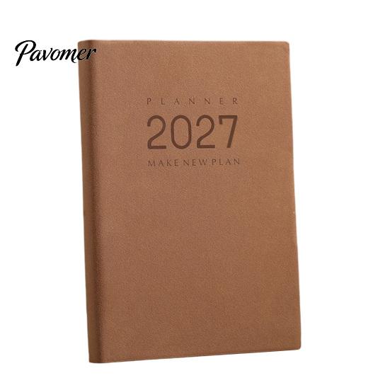A5 Portable Planner 2027 Daily Monthly Agenda, Vintage Sheepskin Texture Cover, Efficient Time Management Tool Thick Paper Book for Business