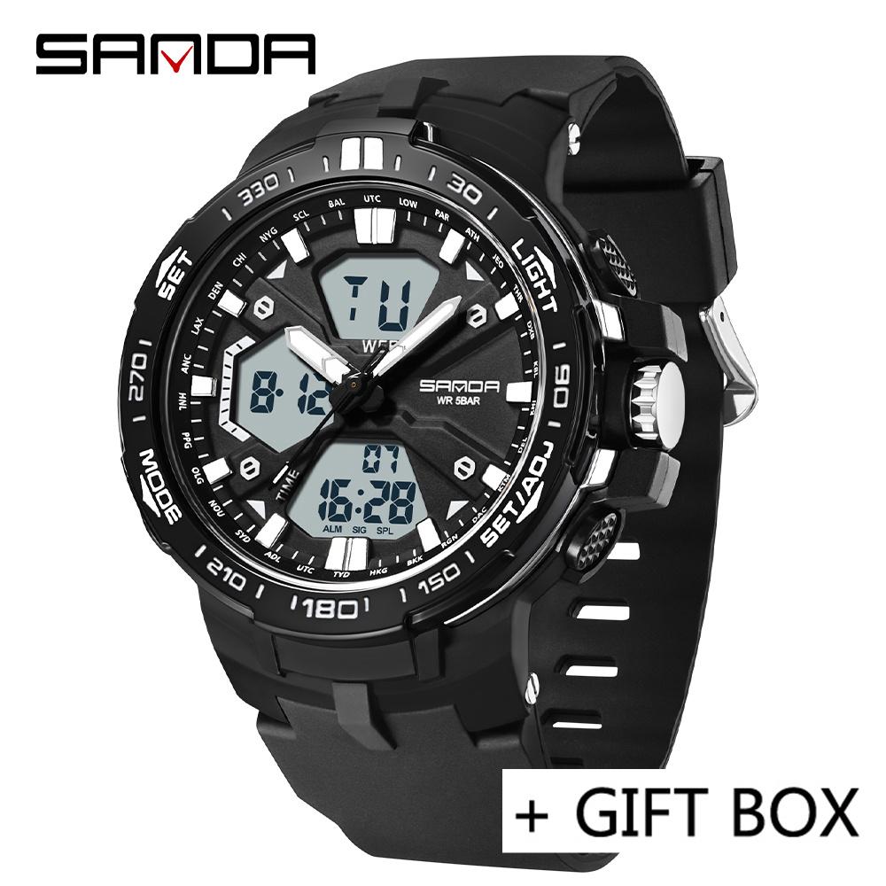 SANDA Men Watch Military Sport Quartz Digital LED Wristwatch Top Brand Luxury Stopwatch Waterproof Male Electronic Clock 3333
