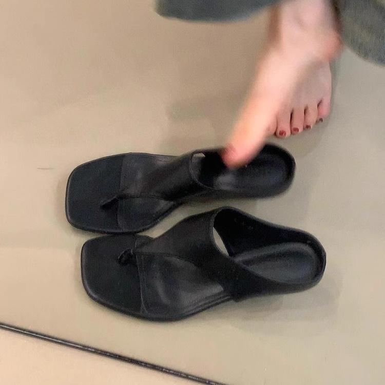 2025 summer wear retro high heels women's head open-toed sandals simple temperament thin heel flip-flops shoes