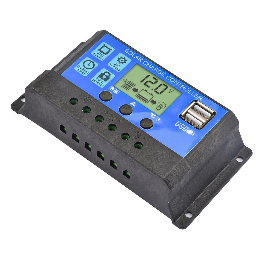 Solar Charge Controller 12V 24V PWM 10A 20A 30A 40A 50A 60A  with Adjustable LCD Display Dual USB Port Timer Setting Auto Parame