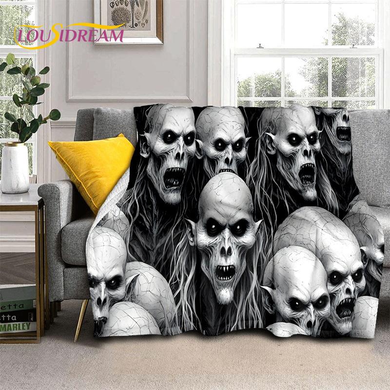 3D Horror Gotycka Czaszka Szkielet Miękkie Flanelowe Kocyki, Koc do Rzucania Wygodny Koc na Piknik Łóżka Kanapę Domową Sypialnię Prezenty