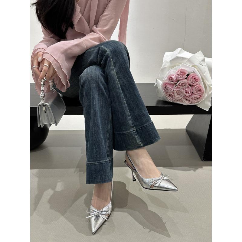 

Обнаженные высокие каблуки! Весенне-летние новые нишевые дизайнерские сандалии с бантом и вырезами в виде феи 39 серебряный