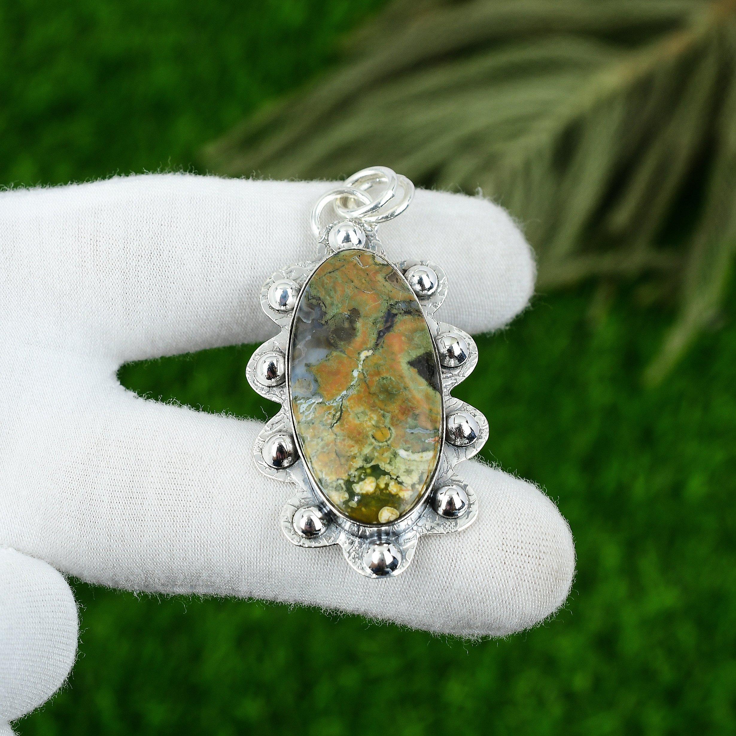 

Подарок для нее Подвеска из ювелирного изделия из стерлингового серебра 925 пробы с натуральным камнем океанической яшмы