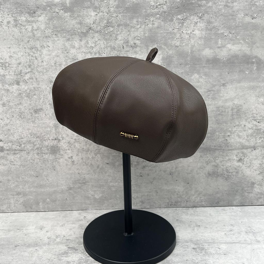Big hat top retro super soft leather PU beret women's fashion versatile face small temperament painter hat autumn