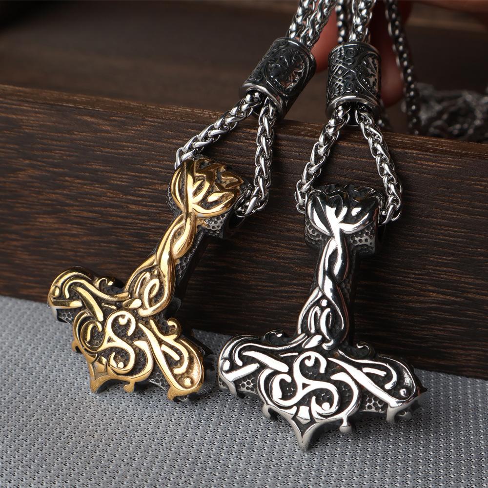 European and American Retro Personality Thor's Hammer Stainless Steel Men and Women Pendant Retro Hip Hop Trend