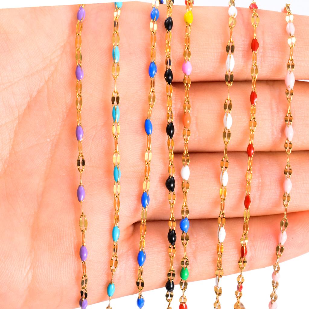 2.5mm Stainless Steel Gold Color Lip Beaded Link Chain Necklace Fashion Jewelry Can Be Length 14-30inch